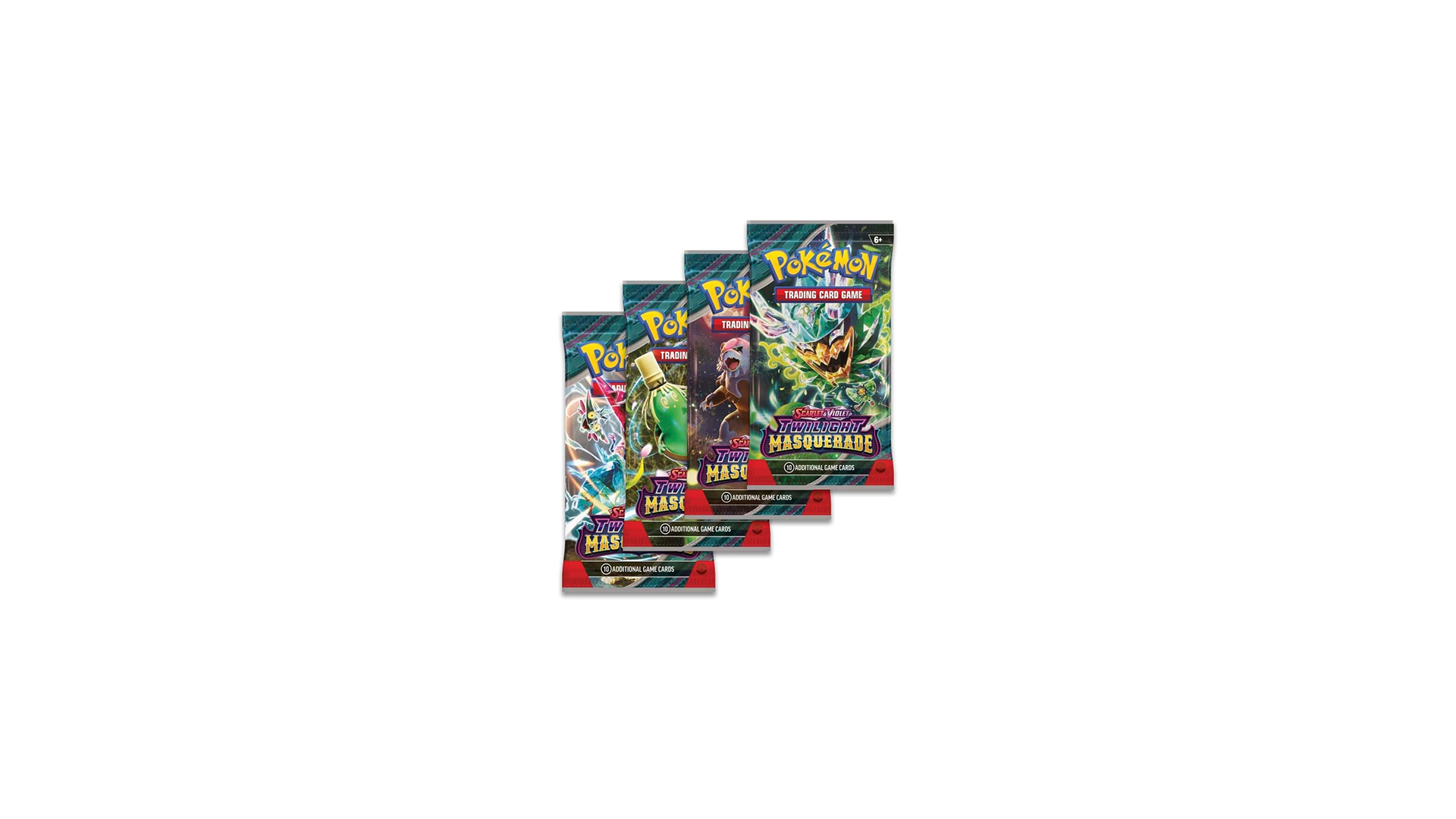 The contents of the Twilight Masquerade half booster box, with 18 booster packs displayed neatly, showcasing the different pack artworks.